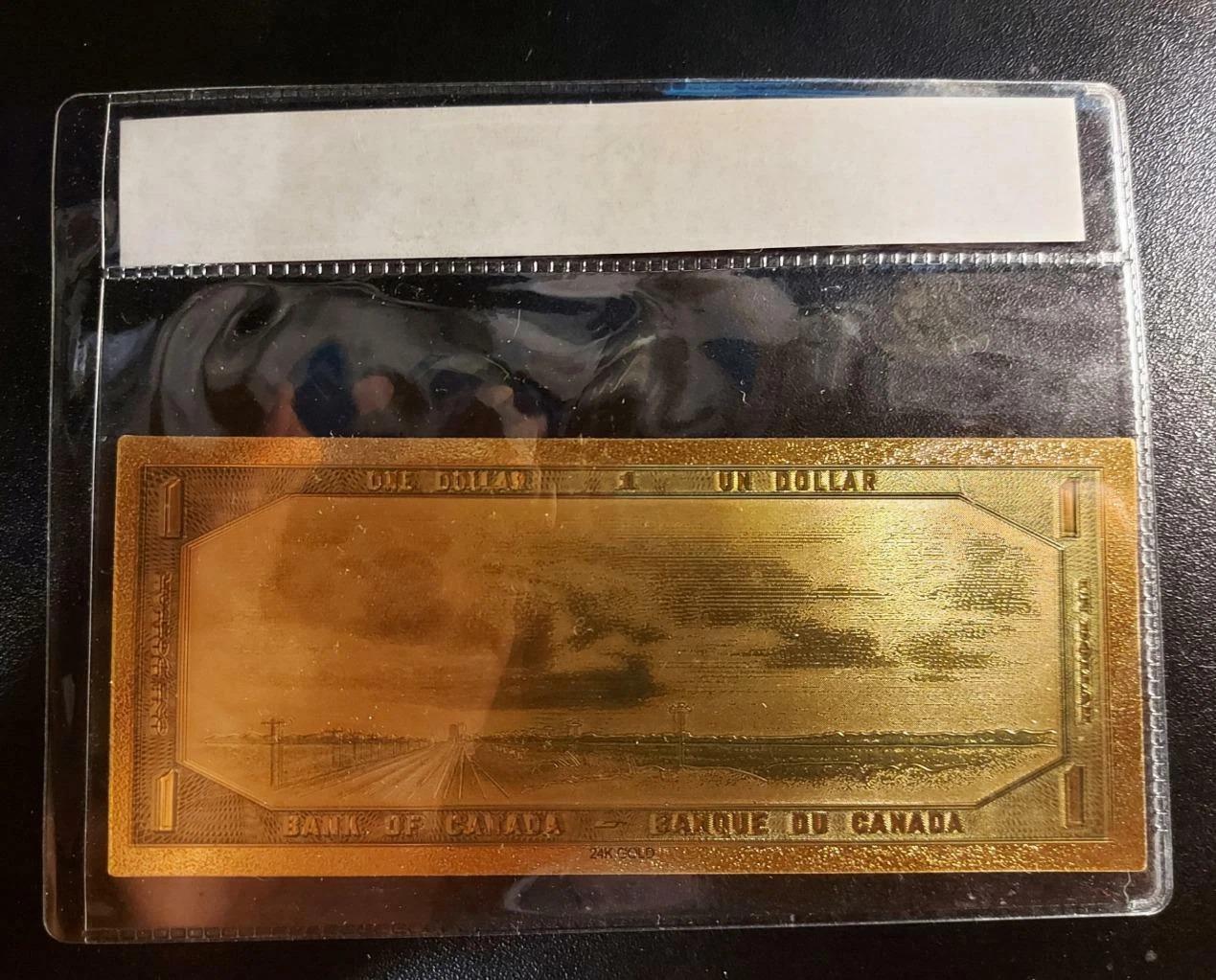 1954 Canada 1 Dollar .9999 GOLD FOIL FANTASY Note with Certificate of Authenticity