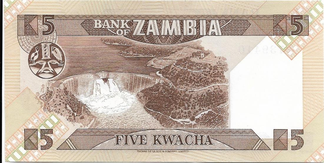 ZAMBIA 5 Kwacha; P-25d; UNCIRCULATED, 1980; Features a Fish Eagle; Hydro Dam
