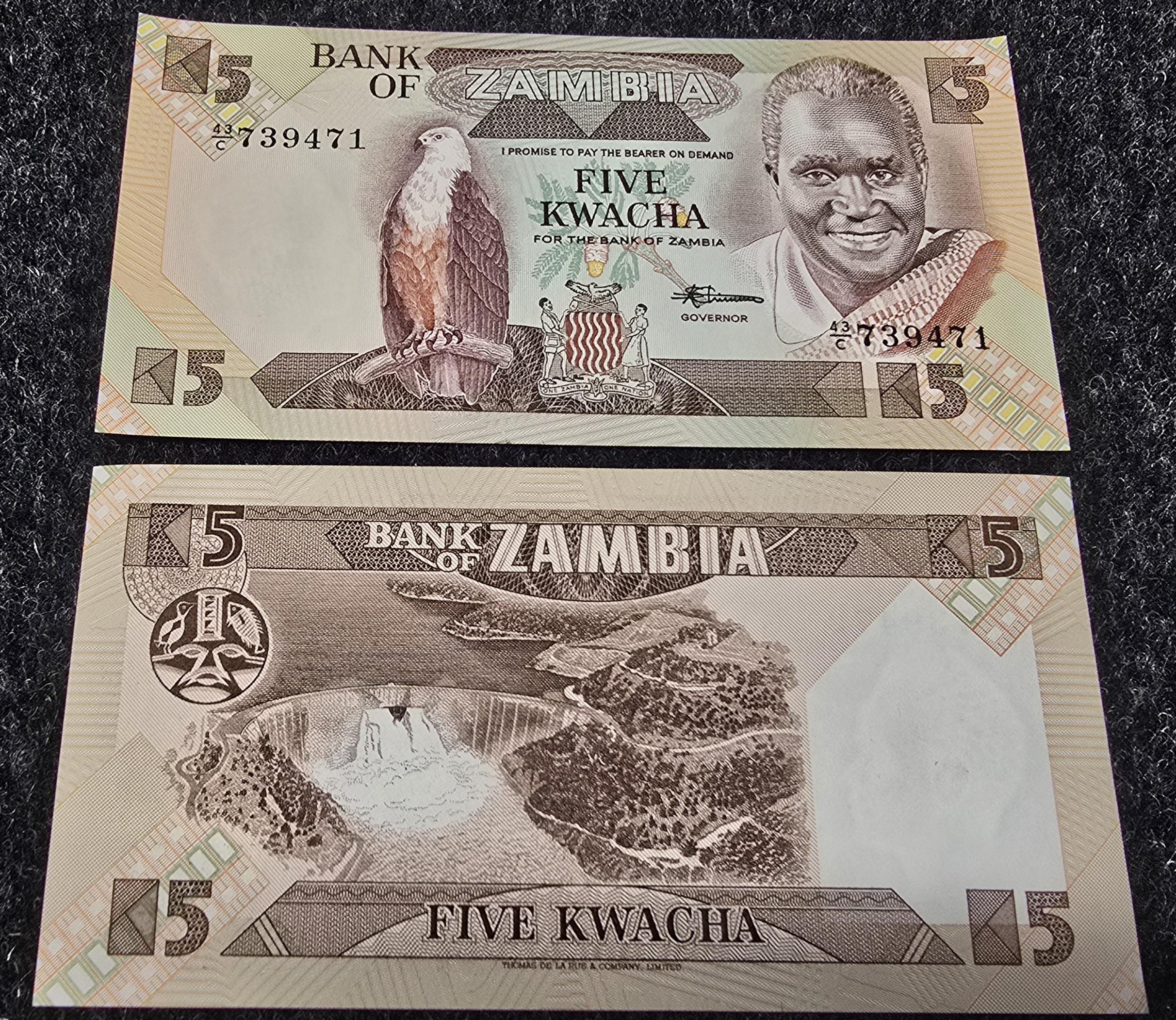 ZAMBIA 5 Kwacha; P-25d; UNCIRCULATED, 1980; Features a Fish Eagle; Hydro Dam