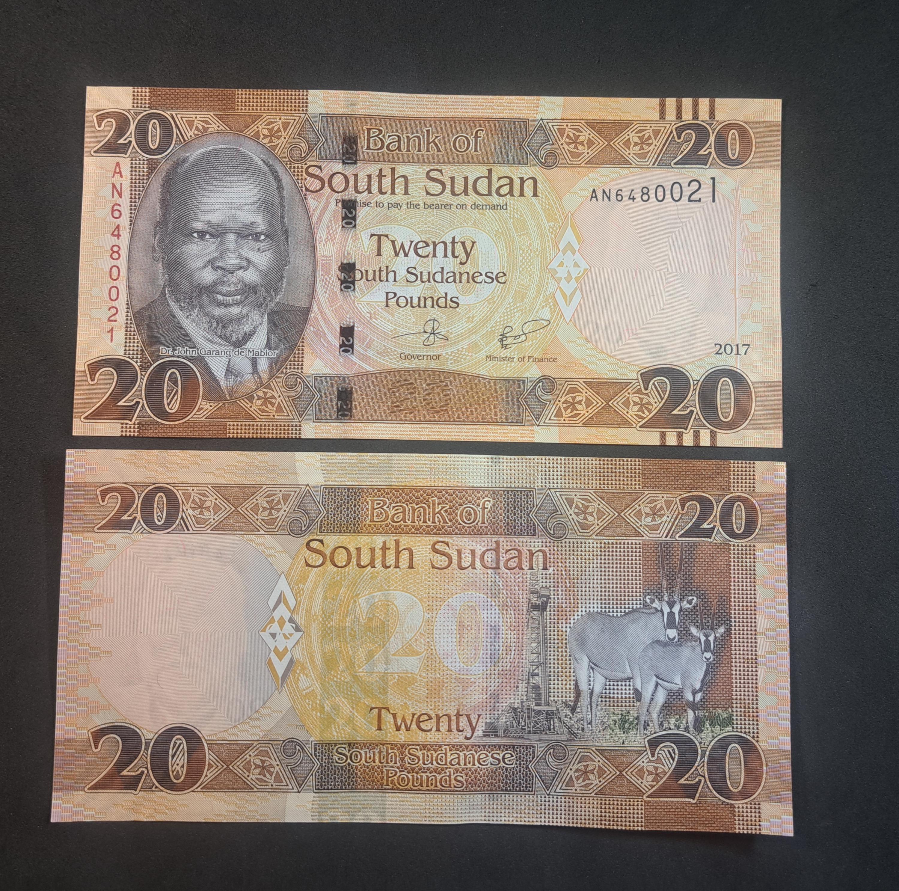 SOUTH SUDAN 20 South Sudanese Pounds; P13c, UNCIRCULATED, 2017; Antelopes