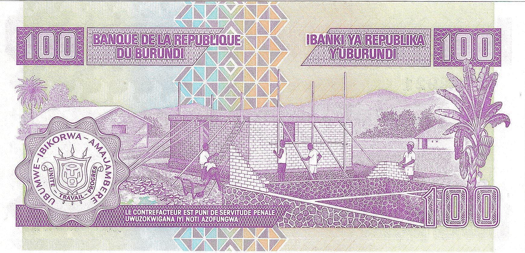 Burundi 100 Francs; P - 37e; Uncirculated; 2006; Prince Rwagasore; signatures and dates new