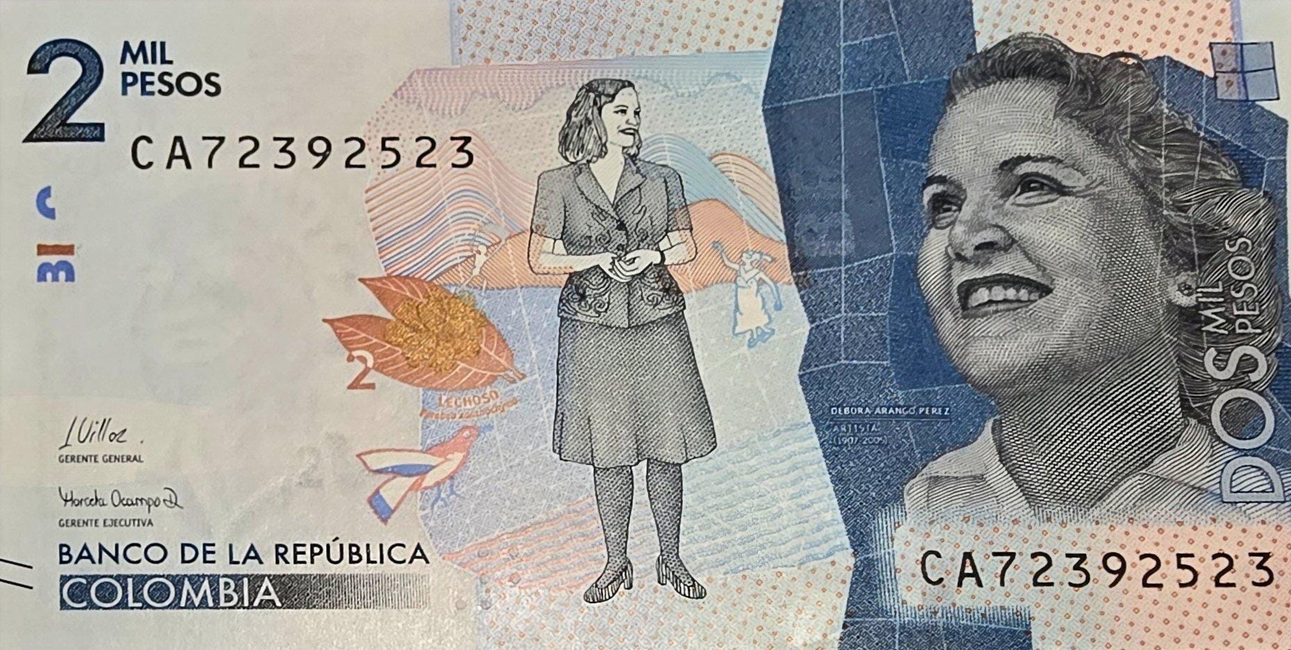 COLOMBIA 2000 Pesos B-993e, UNCIRCULATED, 2021; features birds; Debora Cristales
