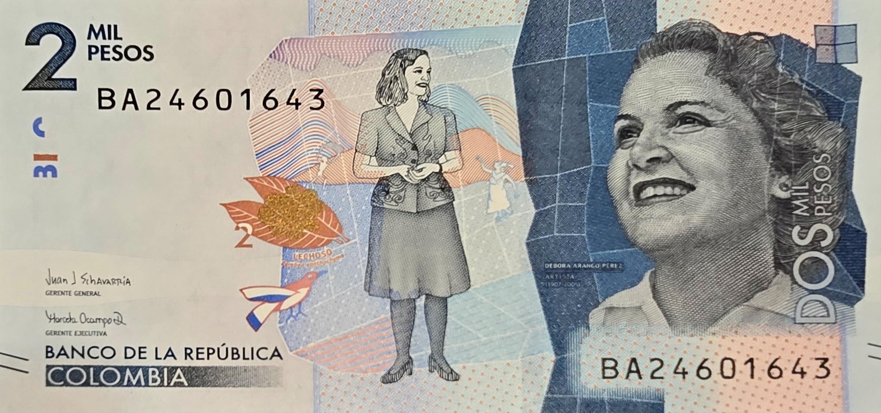 COLOMBIA 2000 Pesos Banknote, B-993d, UNCIRCULATED, 2019; features birds; Debora Cristales