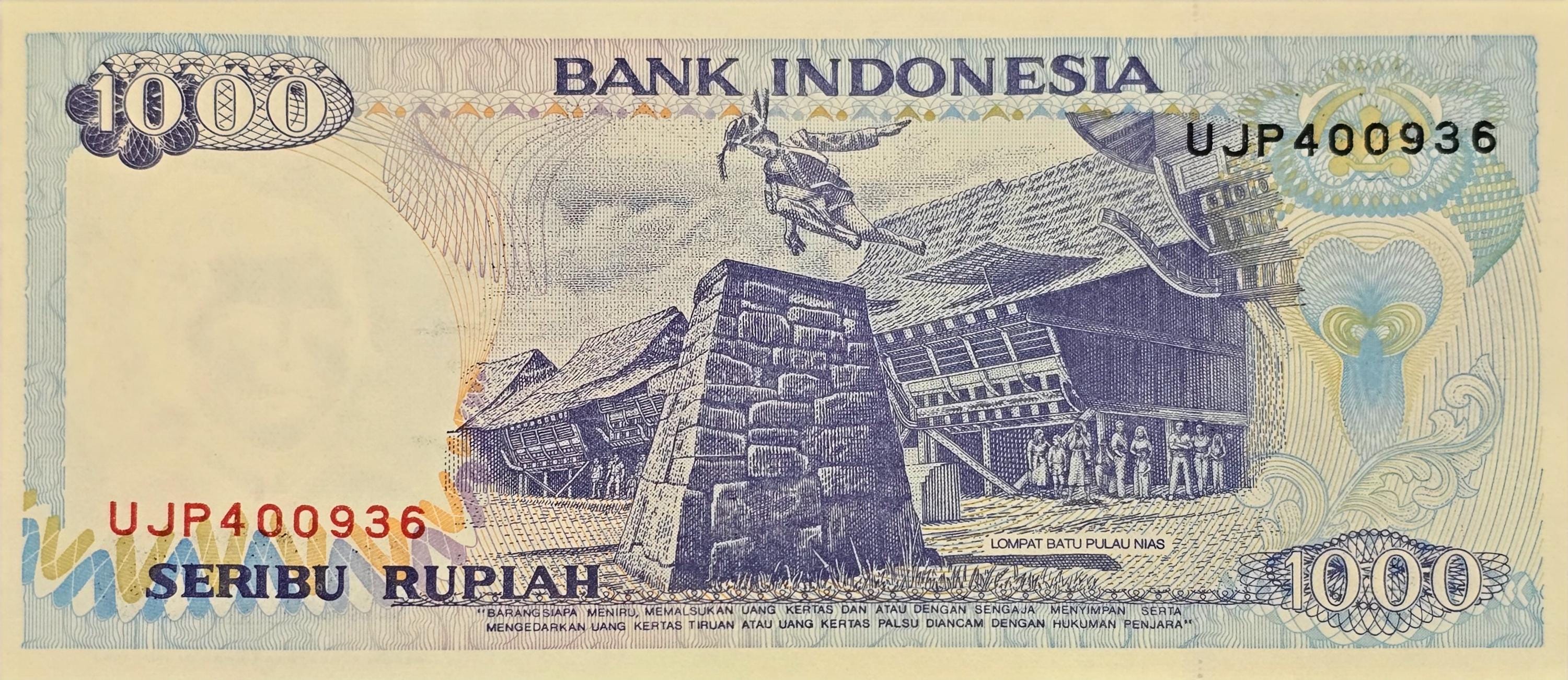 INDONESIA 1000 Rupiah, P- 129g, UNCIRCULATED from 1998; Lake Toba, stone jumping
