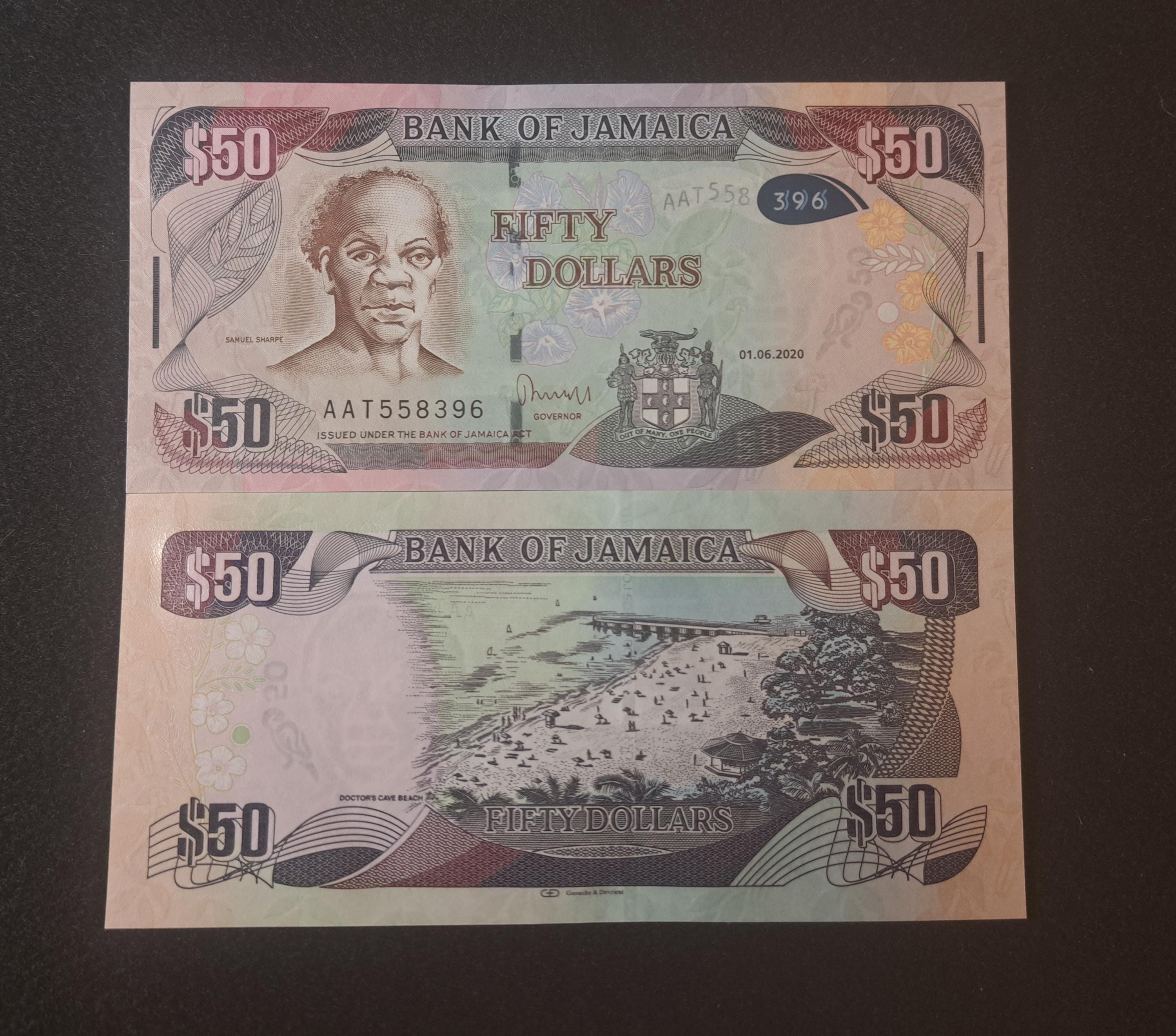 JAMAICA 50 Dollars; B-249f; UNC from 2020; Doctor's Cove Beach. Montego Bay
