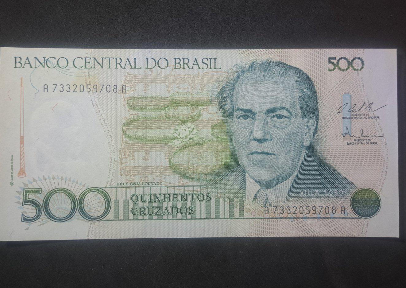 Brazil 500 Cruzados Banknote; P - 212c; UNCIRCULATED from 1987; features H Villa-Lobos