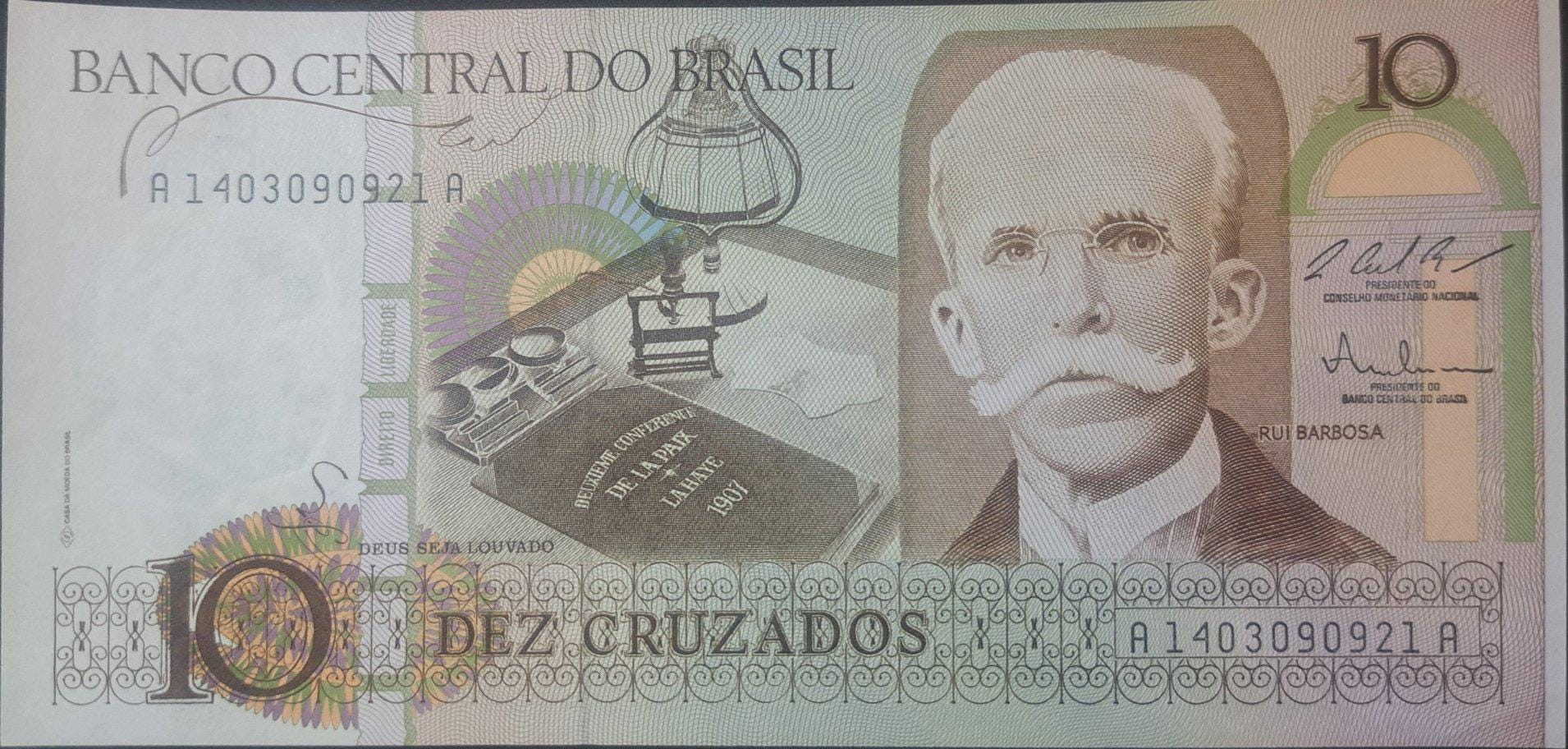 Brazil 10 Cruzados, P -209b; UNCIRCULATED from 1987; features Rui Barbosa
