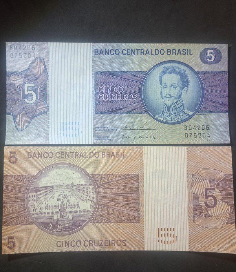 Brazil 5 Cruzeiro Banknote; P -192c; UNCIRCULATED from 1980; Features Dom Pedro I