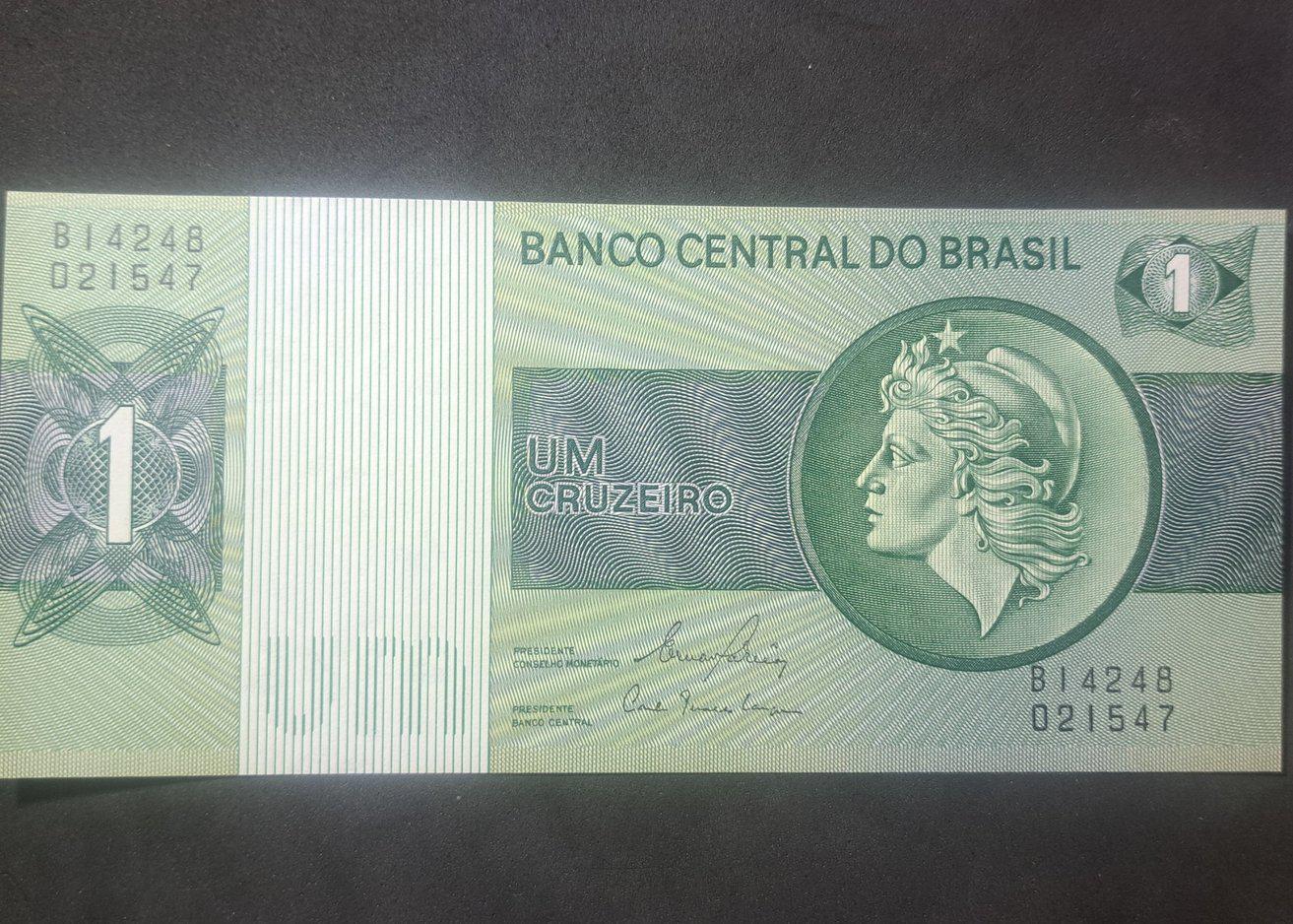 Brazil 1 Cruzeiro Banknote; P -191Ac; UNCIRCULATED from 1980; Features Liberty Head
