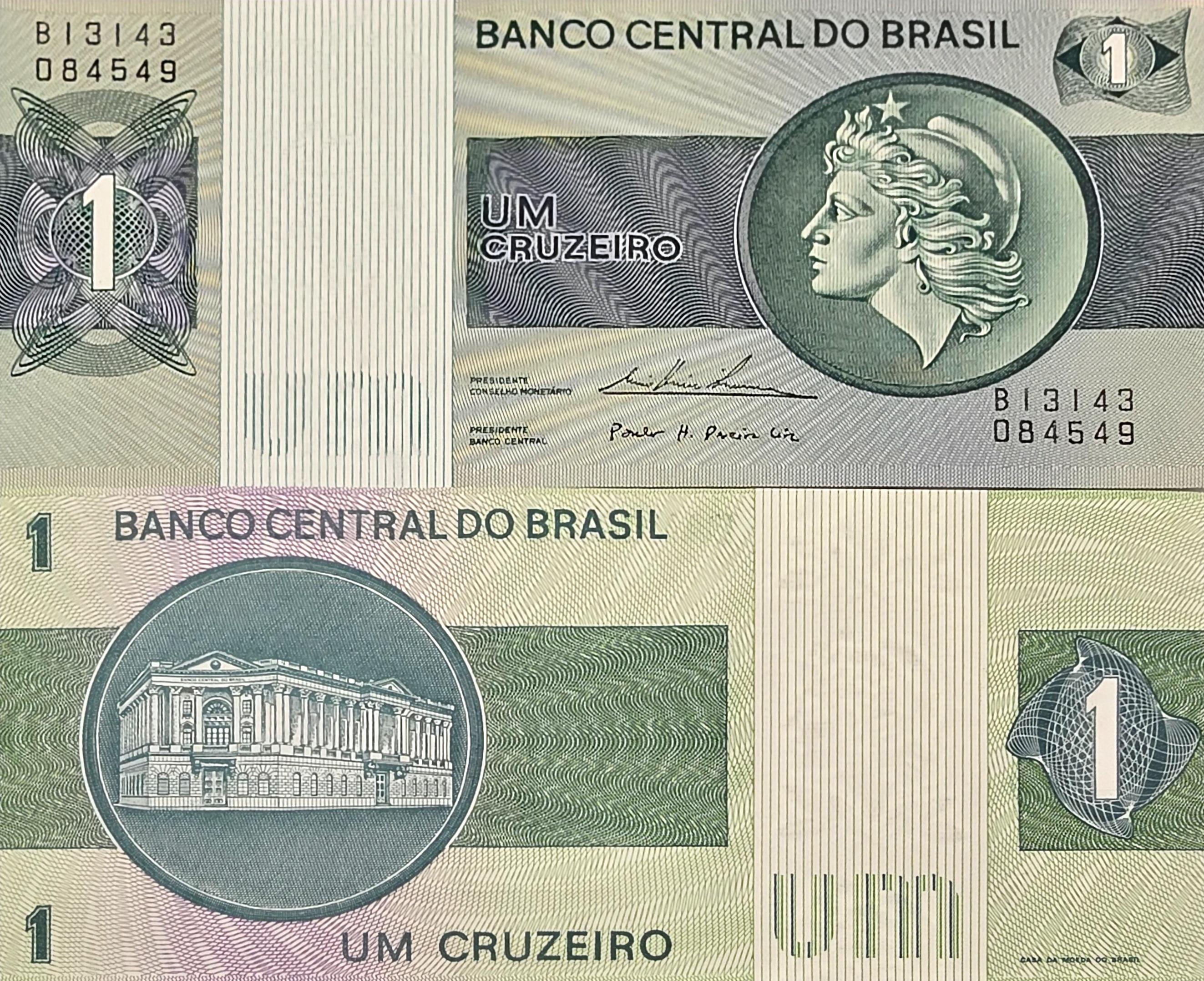 Brazil 1 Cruzeiro, P -191Ab, UNCIRCULATED, 1975, Features Liberty Head
