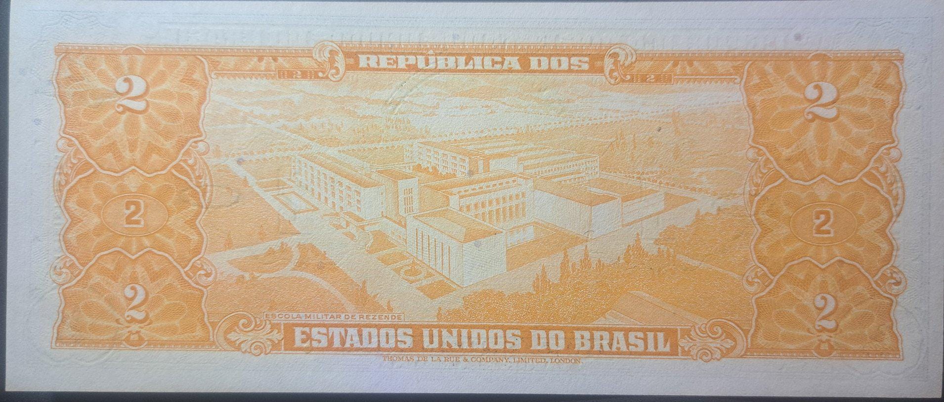 Brazil 2 Cruzeiros, P-157Ac; UNCIRCULATED, 1956-1958; features Military School
