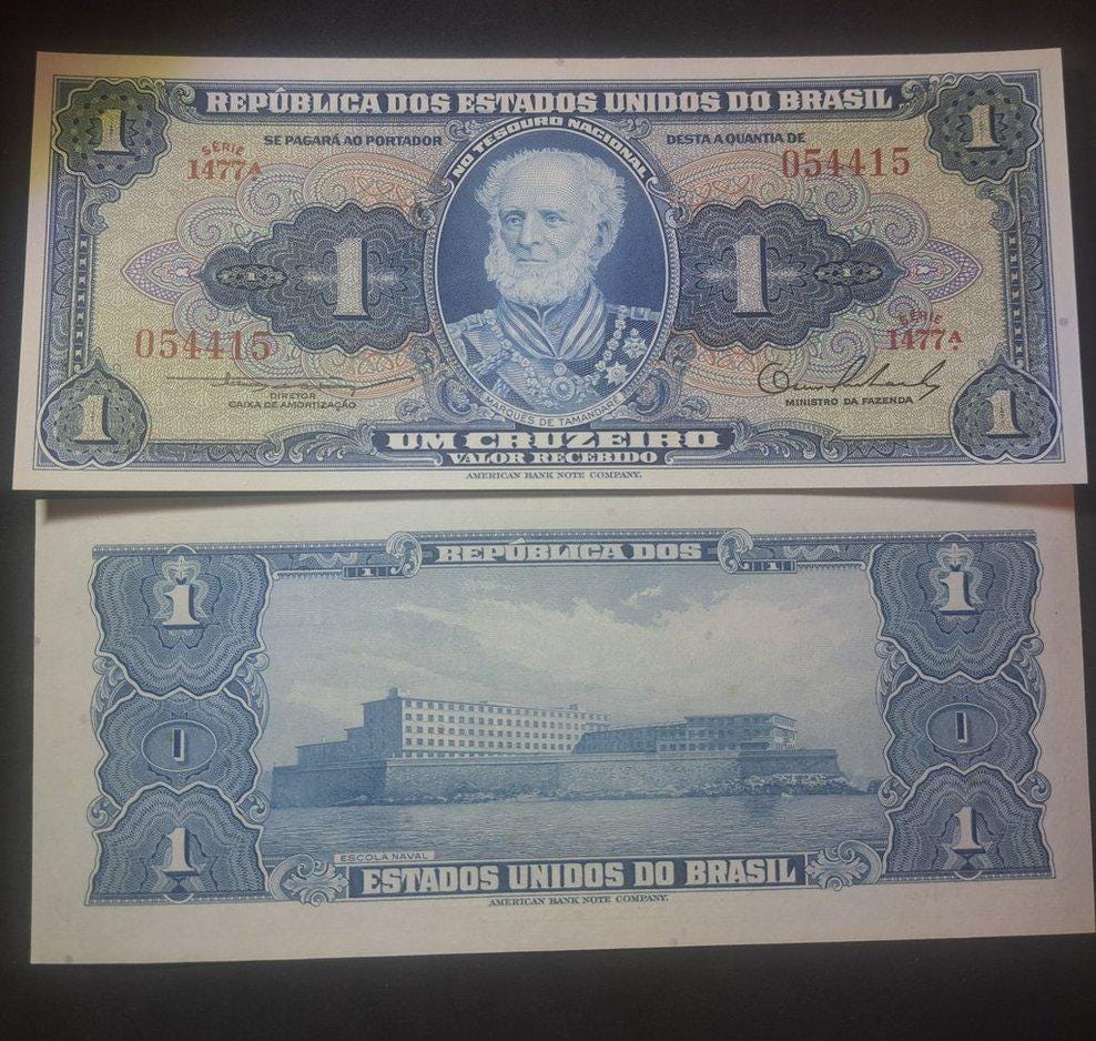 Brazil 1 Cruzeiro, P-150a; UNCIRCULATED from 1954-1958 ~ features Naval School