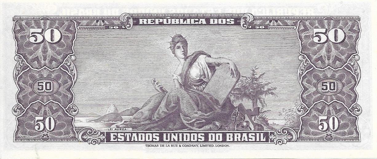Brazil 5 Centavos on a 50 Cruzeiros Banknote; P-184b; UNCIRCULATED; 1967; features Princess Isabel
