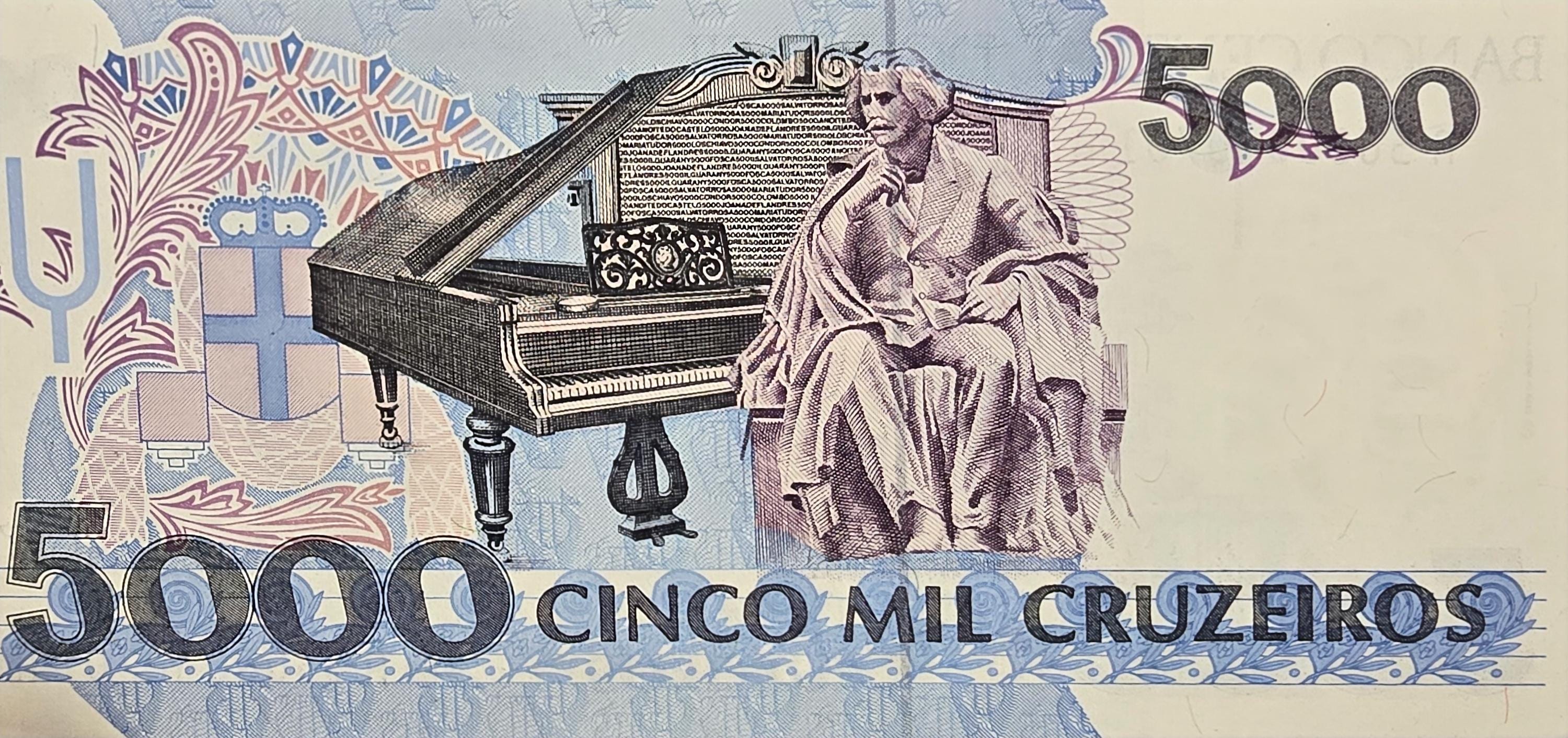 BRAZIL 5000 Cruzeiros banknote, P-232c, Uncirculated, 1993, features C. Gomes