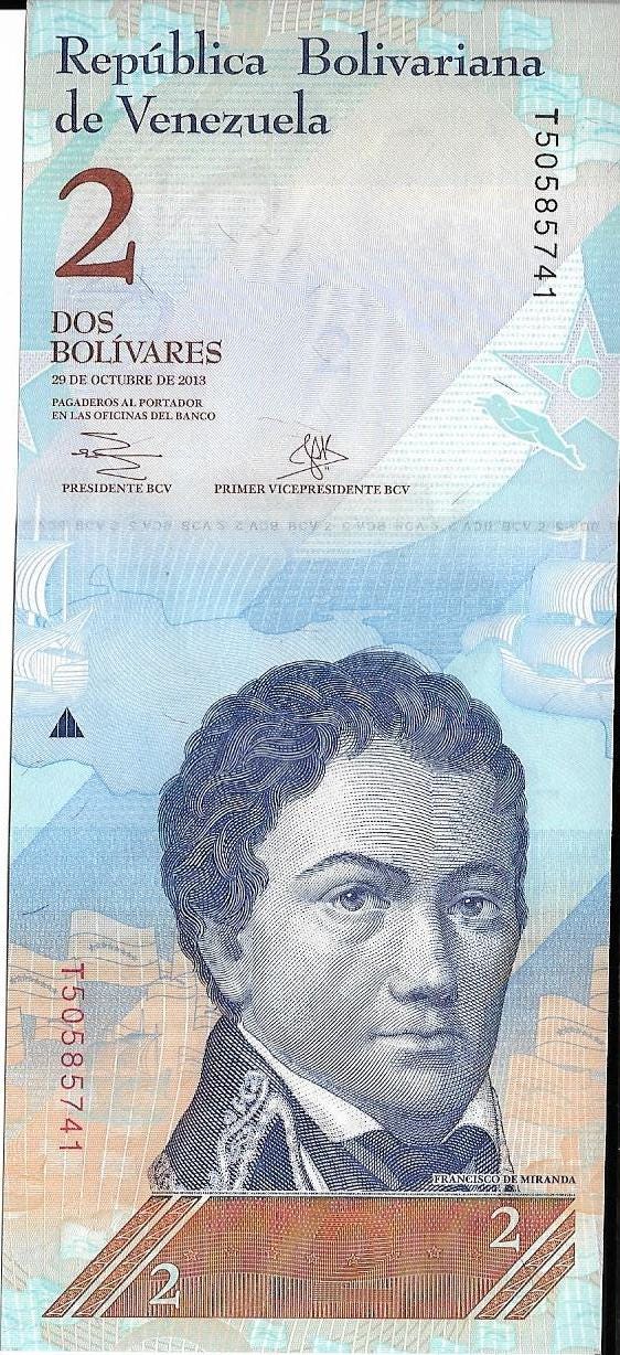 VENEZUELA 2 Bolivares, P - 88f; from 2013; UNC, Bilateral design; Porpoises