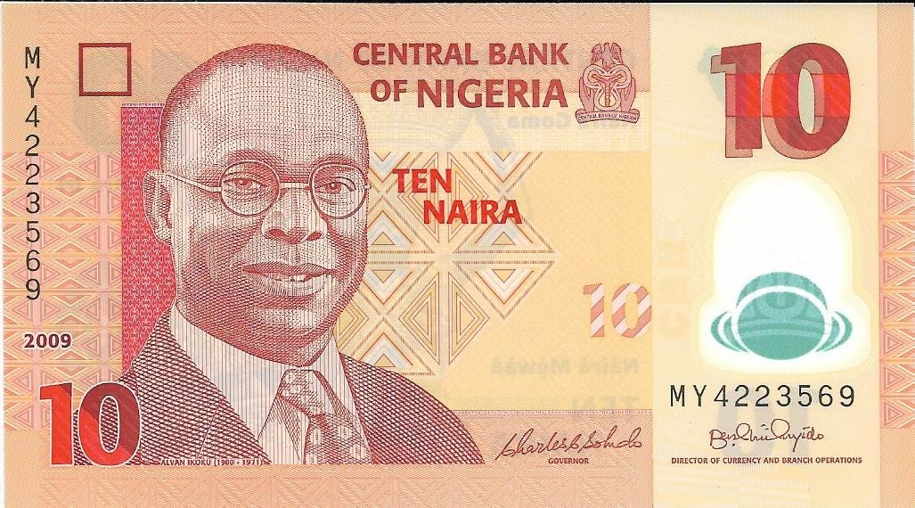 Nigeria 10 Naira Banknote; P-39a, UNCIRCULATED, 2009, Alvan Ikoku ~ POLYMER Note