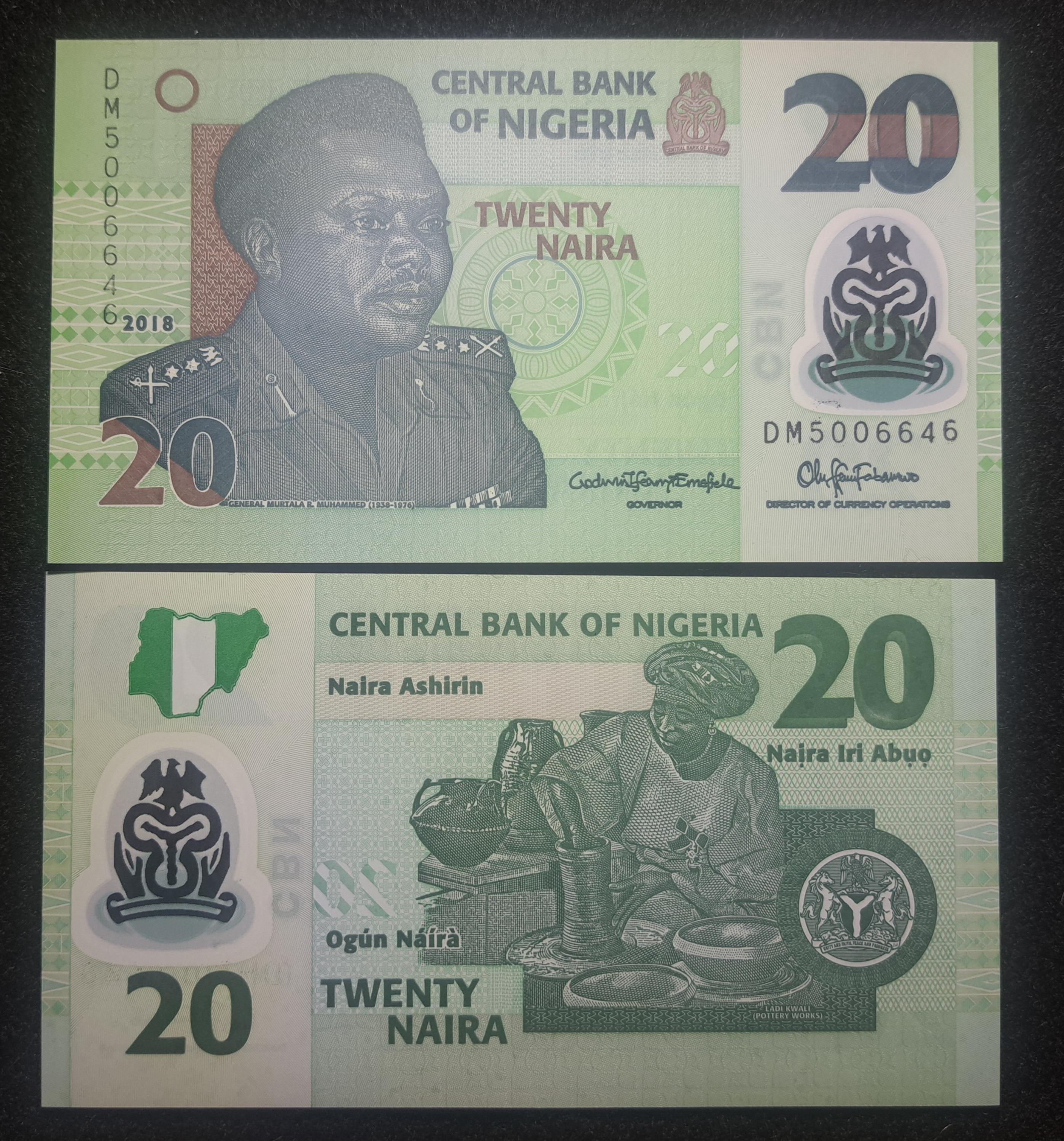 NIGERIA 20 Naira, P-34n, UNCIRCULATED, 2018; features a famous Potter