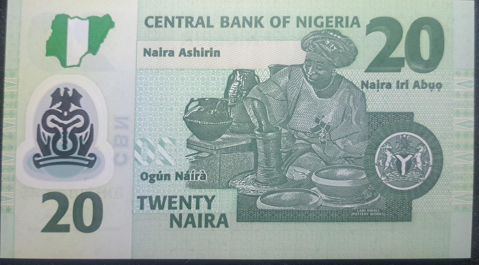 NIGERIA 20 Naira, P-34n, UNCIRCULATED, 2018; features a famous Potter