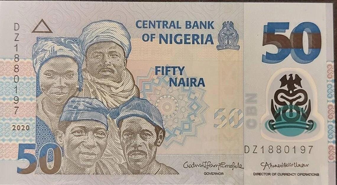 NIGERIA 50 Naira; P-40j, UNCIRCULATED; 2020; features 4 Nigerian Portraits; Fishermen