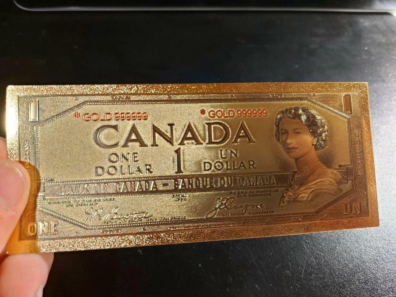 1954 Canada 1 Dollar .9999 GOLD FOIL FANTASY Note with Certificate of Authenticity