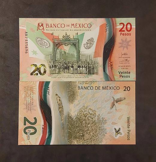 MEXICO 20 Pesos Banknote; B-721a; Signature 1, UNCIRCULATED from 2021