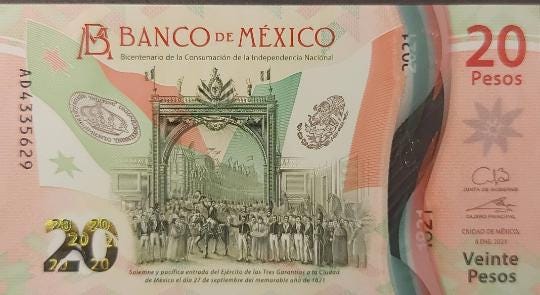 MEXICO 20 Pesos, B-721a, SIGN 2; UNCiRCULATED from 2021; HARDER Signature