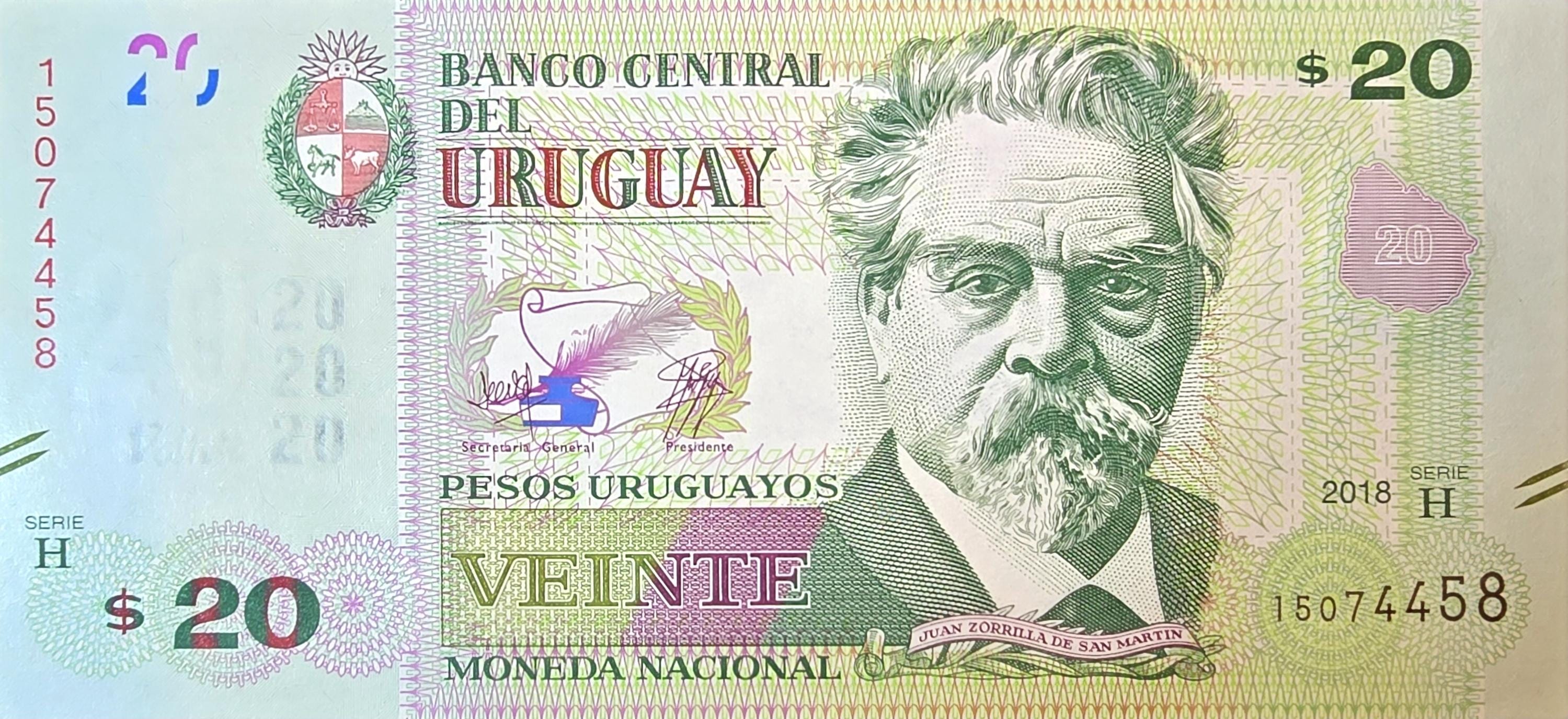 URUGUAY 20 Pesos, B-552b, UNCIRCULATED, 2018; Allegory of the homeland