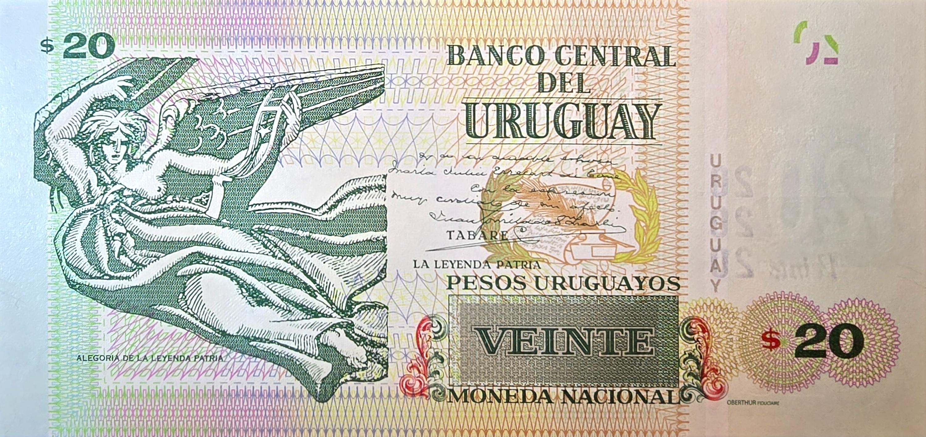 URUGUAY 20 Pesos, B-552b, UNCIRCULATED, 2018; Allegory of the homeland