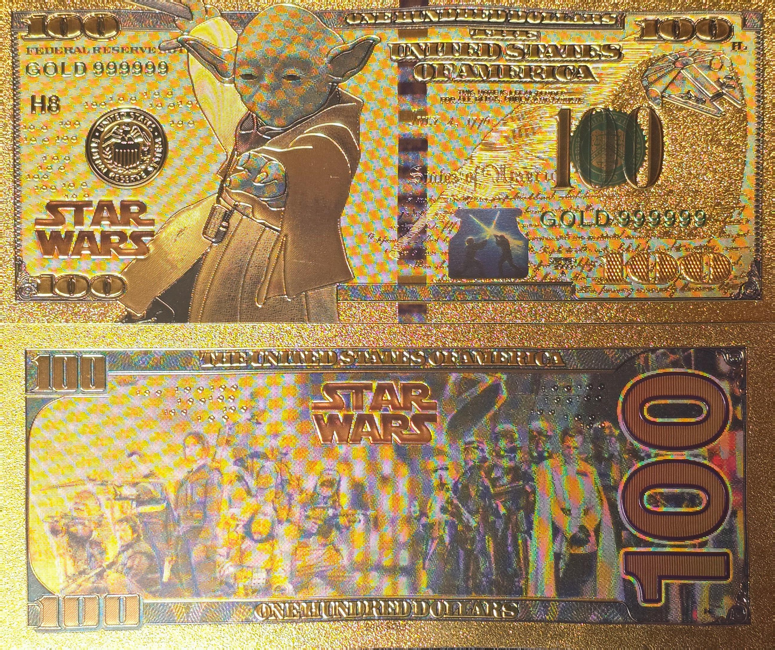 YODA: Star Wars Galaxy .9999 GOLD Foil 100 Dollars Fantasy Note; Full color scene on back; Comes in a Collector Display holder
