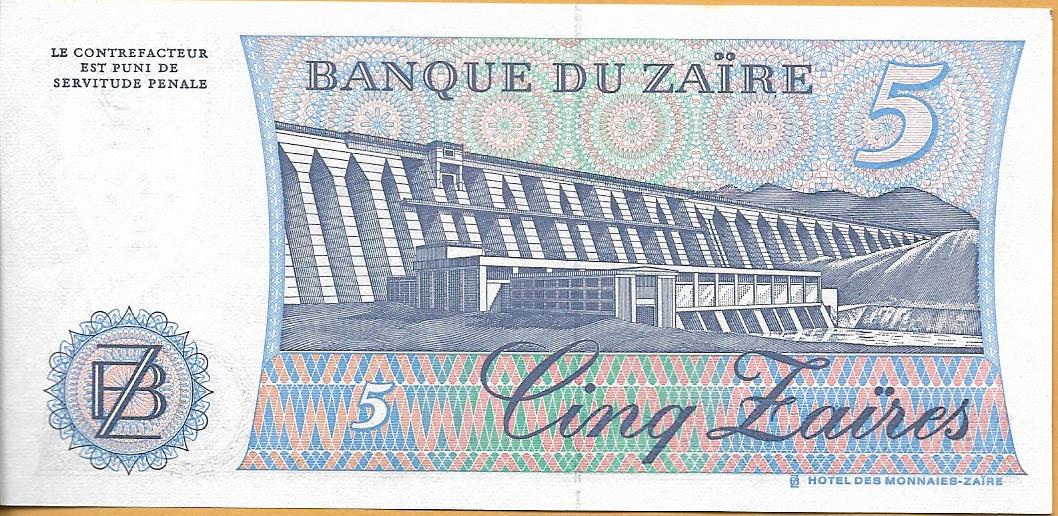 ZAIRE 5 Zaires, P-26A, UNCIRCULATED, 1985, features a Leaping LEOPARD