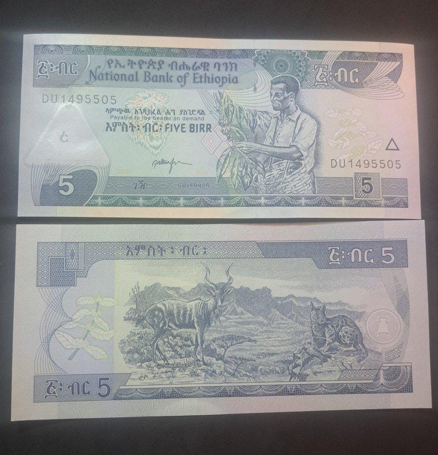 ETHIOPIA 5 Birr Banknote, P - 47h; UNCIRCULATED; Date variety from 2017; Features a Kadu