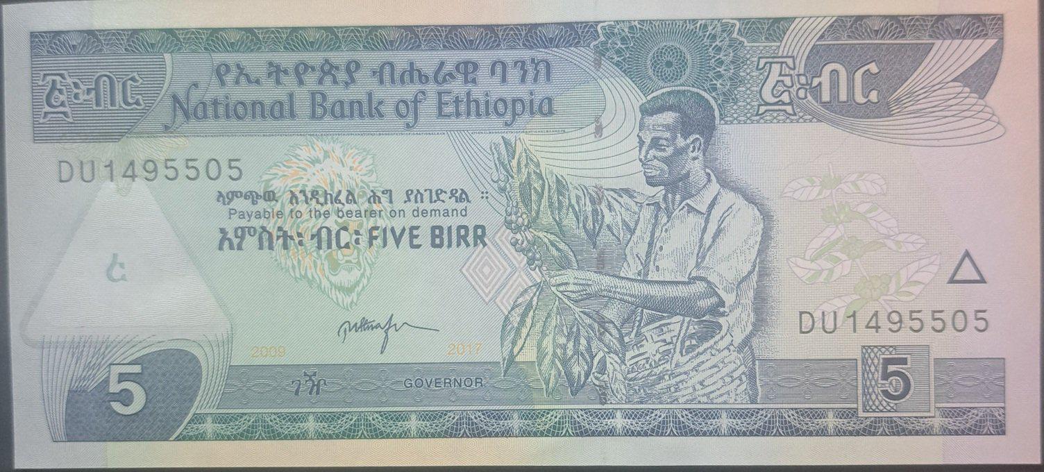 ETHIOPIA 5 Birr Banknote, P - 47h; UNCIRCULATED; Date variety from 2017; Features a Kadu