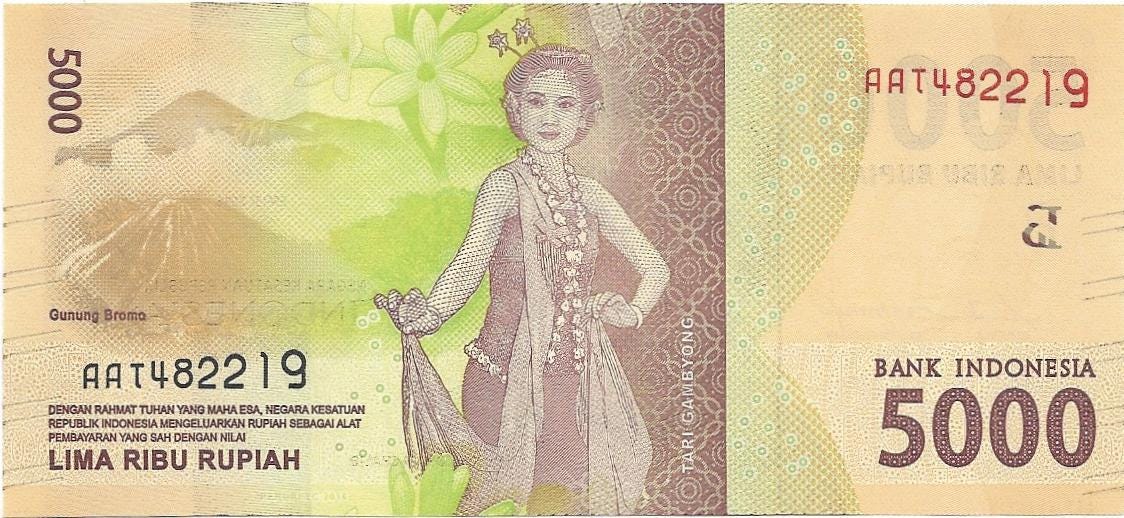 INDONESIA 5000 Rupiah, B-611c; UNCIRCULATED; 2018; Cool UV security; features Tari Gambyong