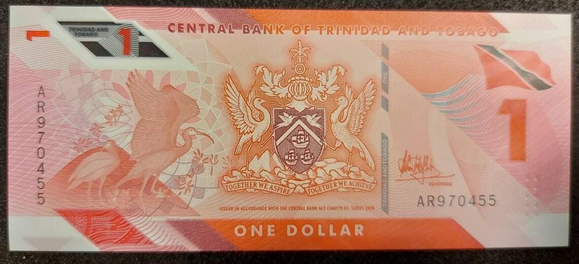 TRINIDAD & TOBAGGO 1 Dollar, B-236a, UNCIRCULATED, 2021; Bird of Paradise; Crest; Polymer