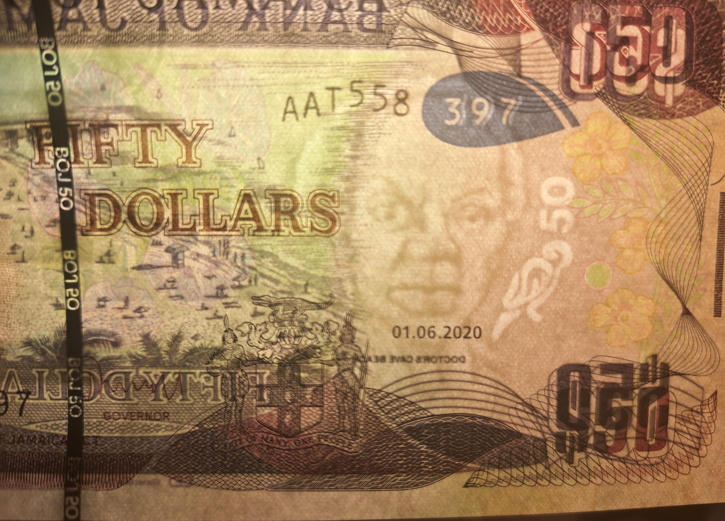 JAMAICA 50 Dollars; B-249f; UNC from 2020; Doctor's Cove Beach. Montego Bay