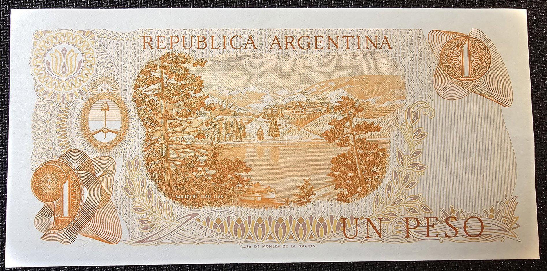 Argentina 1 Pesos, P-287; UNCIRCULATED; 1970; features Lake Scene
