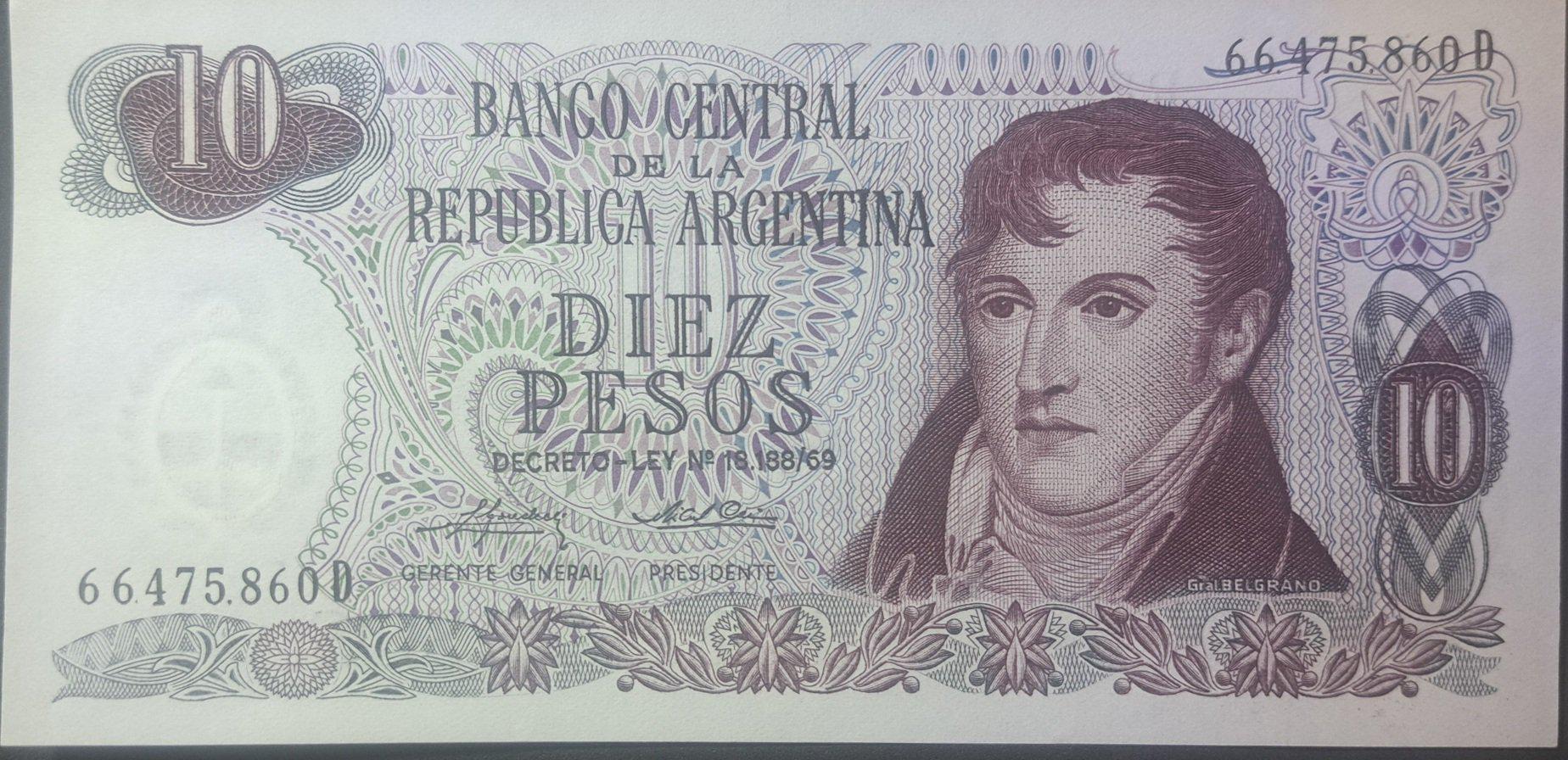 Argentina 10 Pesos, P-295; UNCIRCULATED; 1973; features Iguazu Waterfalls