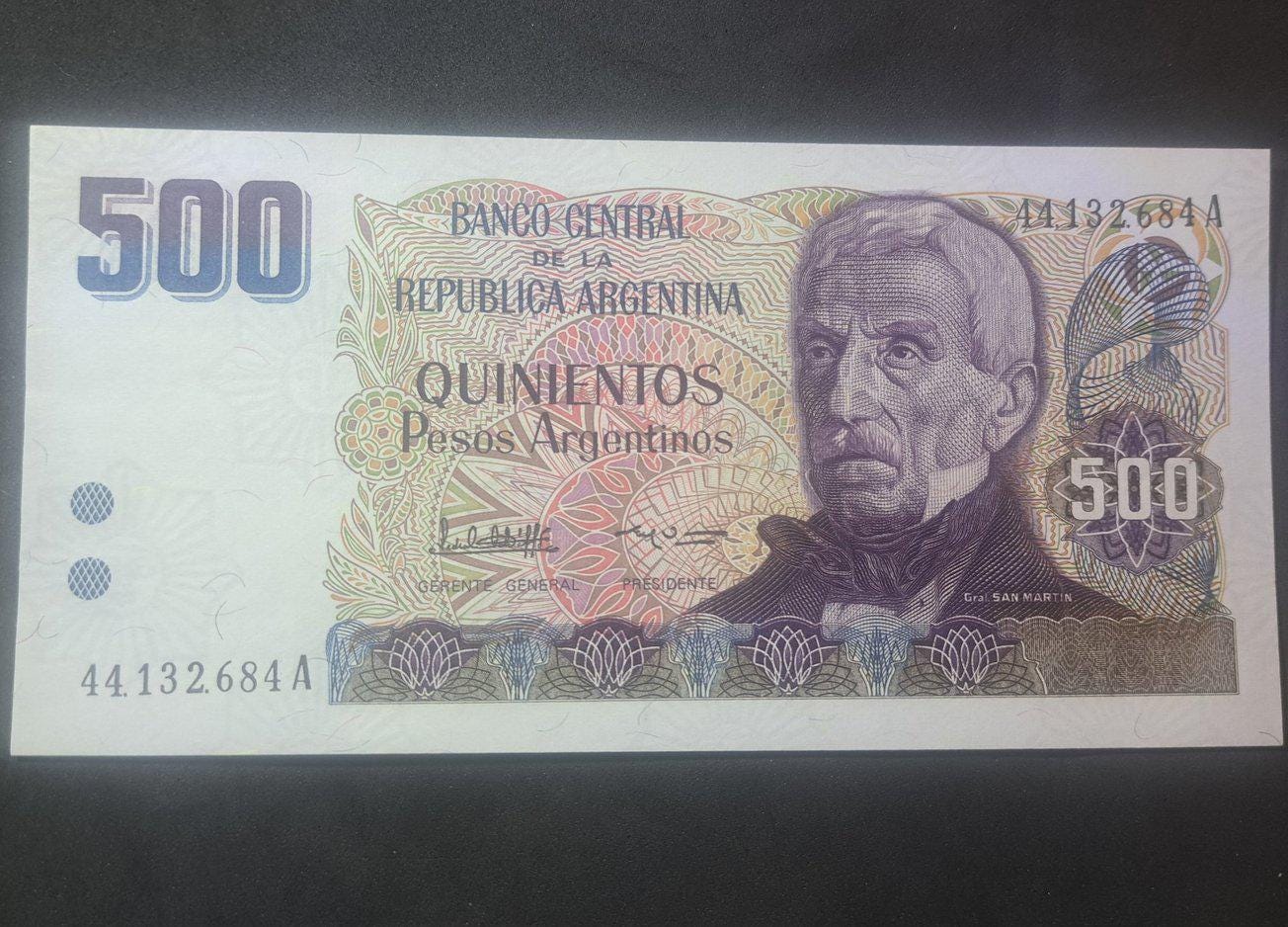 Argentina 500 Peso Argentinos, P-316; 1984; UNCIRCULATED; features 1810 Town meeting