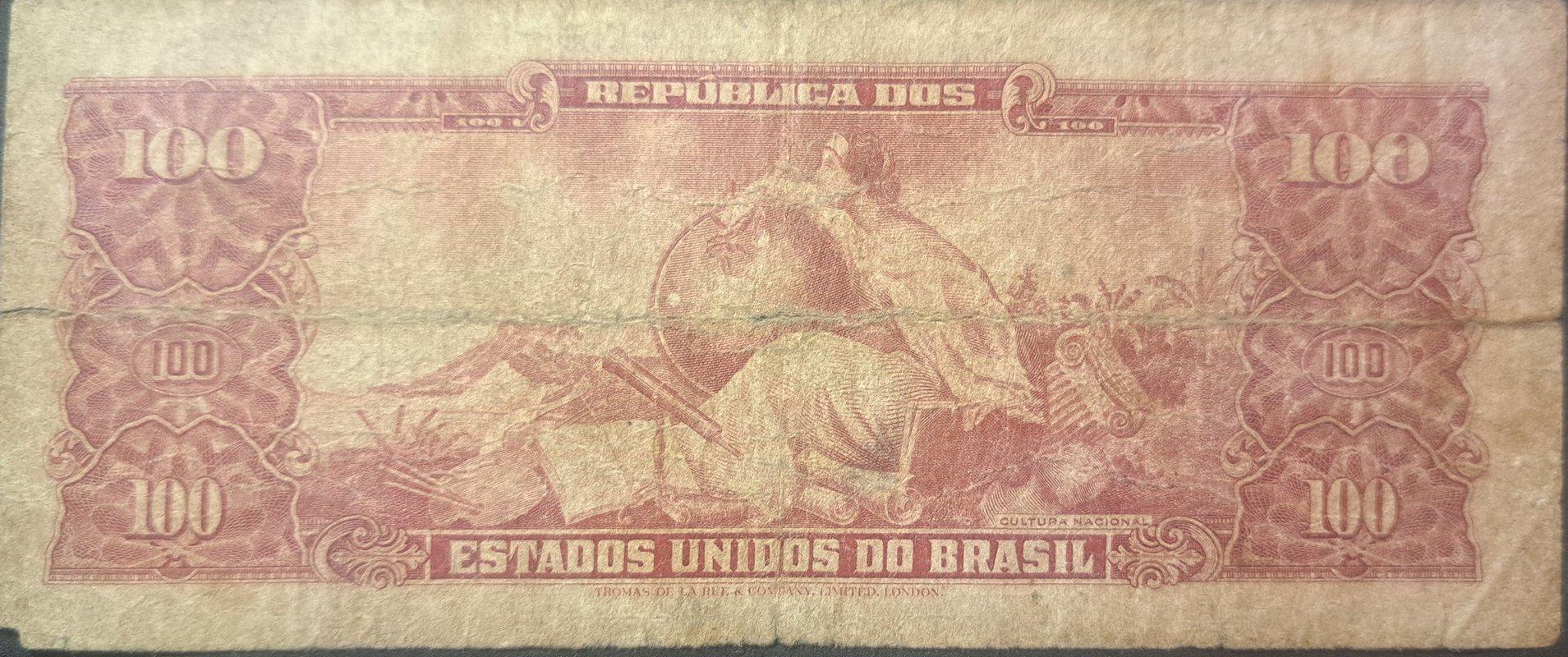 Brazil 10 Centavos on a 100 Cruzeiros; P-185a; Low Grade; 1967; features Dom Pedro II