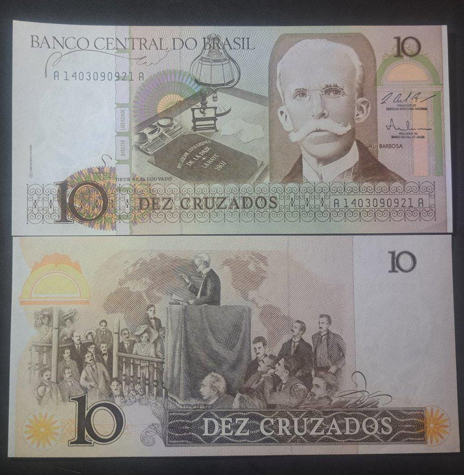 Brazil 10 Cruzados, P -209b; UNCIRCULATED from 1987; features Rui Barbosa