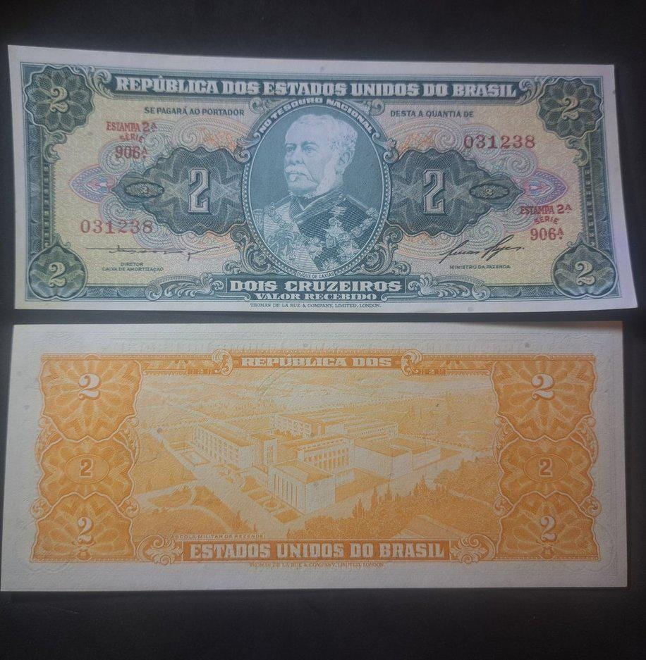 Brazil 2 Cruzeiros, P-157Ac; UNCIRCULATED, 1956-1958; features Military School