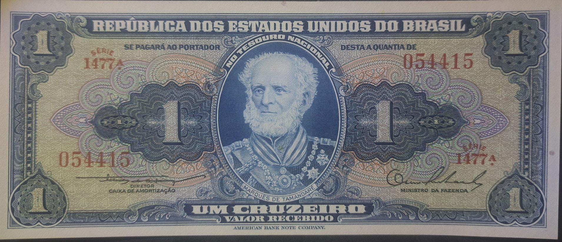 Brazil 1 Cruzeiro, P-150a; UNCIRCULATED from 1954-1958 ~ features Naval School