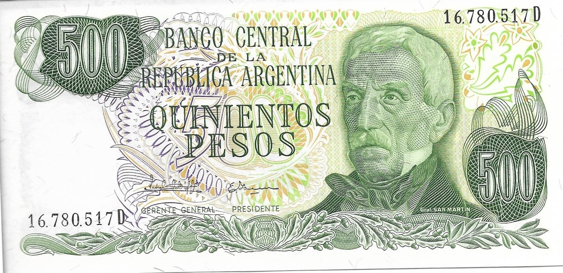 Argentina 500 Pesos, P-303c; UNCIRCULATED, 1977; features an Army Monument