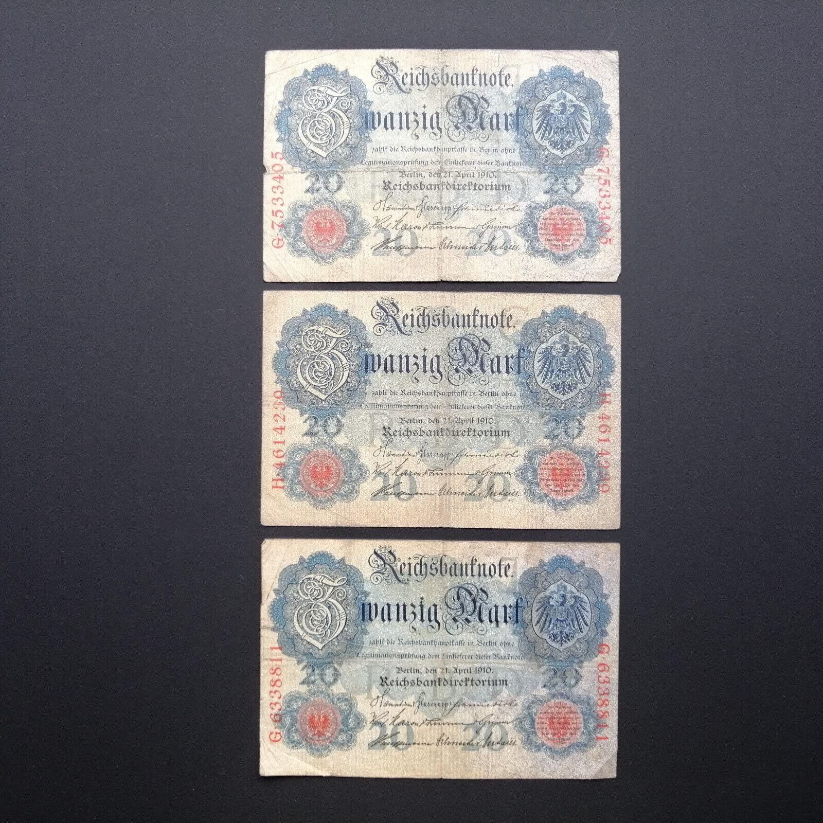 GERMANY 20 Marks, p-40b, 1910, Very Good to Fine, eagle design