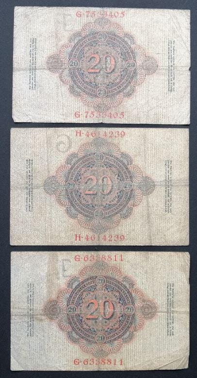 GERMANY 20 Marks, p-40b, 1910, Very Good to Fine, eagle design