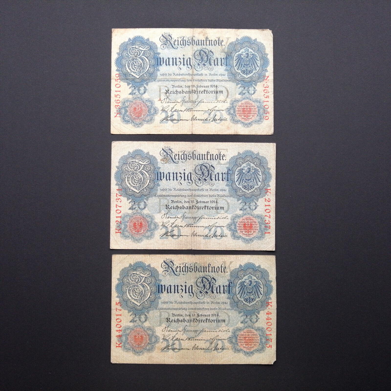 GERMANY 20 Marks, p-46b, 1914, Fine, eagle design