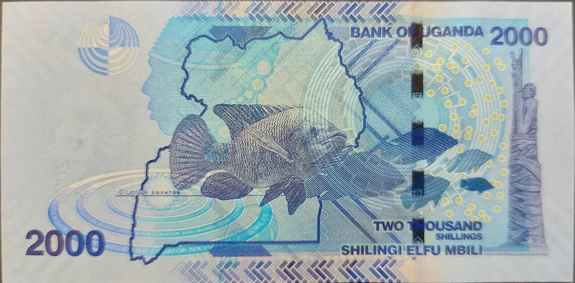 UGANDA 2000 Shillings; B-155f; UNC; 2021; Tilapia Fish and the Nile River