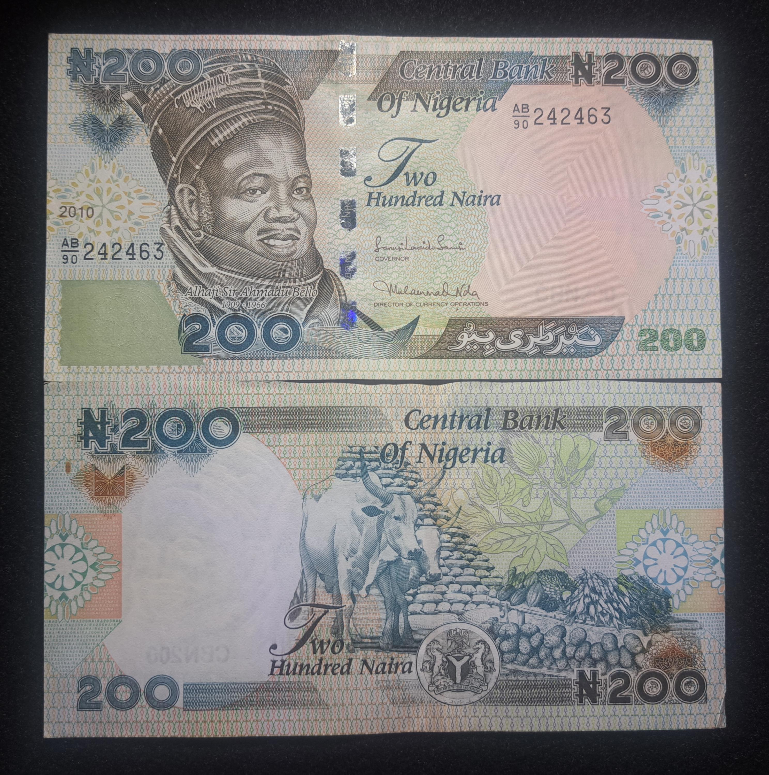 NIGERIA 200 Naira Banknote, P- 29i, UNC from 2010; features Cows