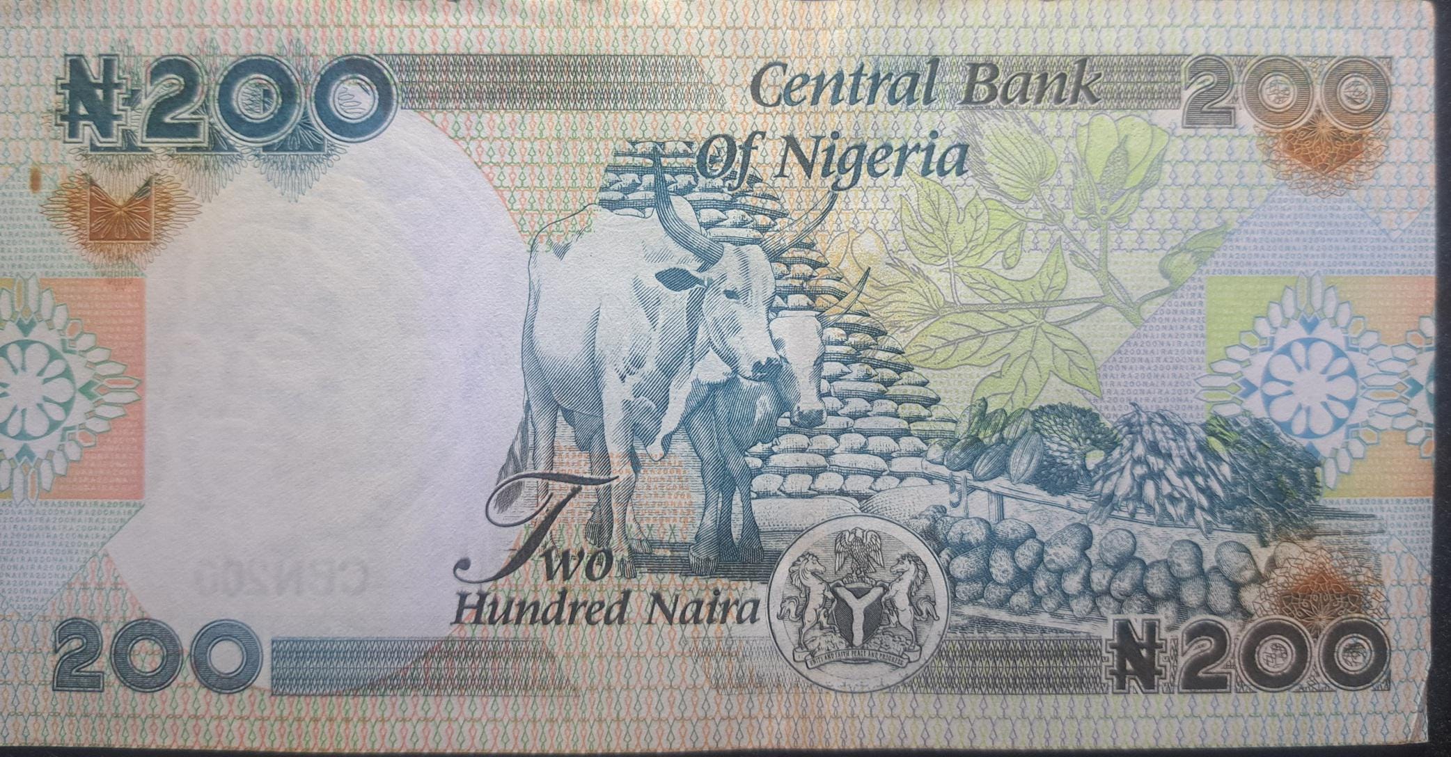 NIGERIA 200 Naira Banknote, P- 29i, UNC from 2010; features Cows