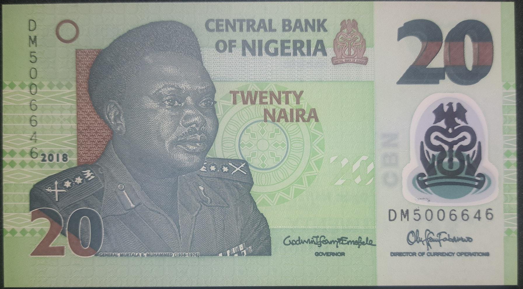 NIGERIA 20 Naira, P-34n, UNCIRCULATED, 2018; features a famous Potter